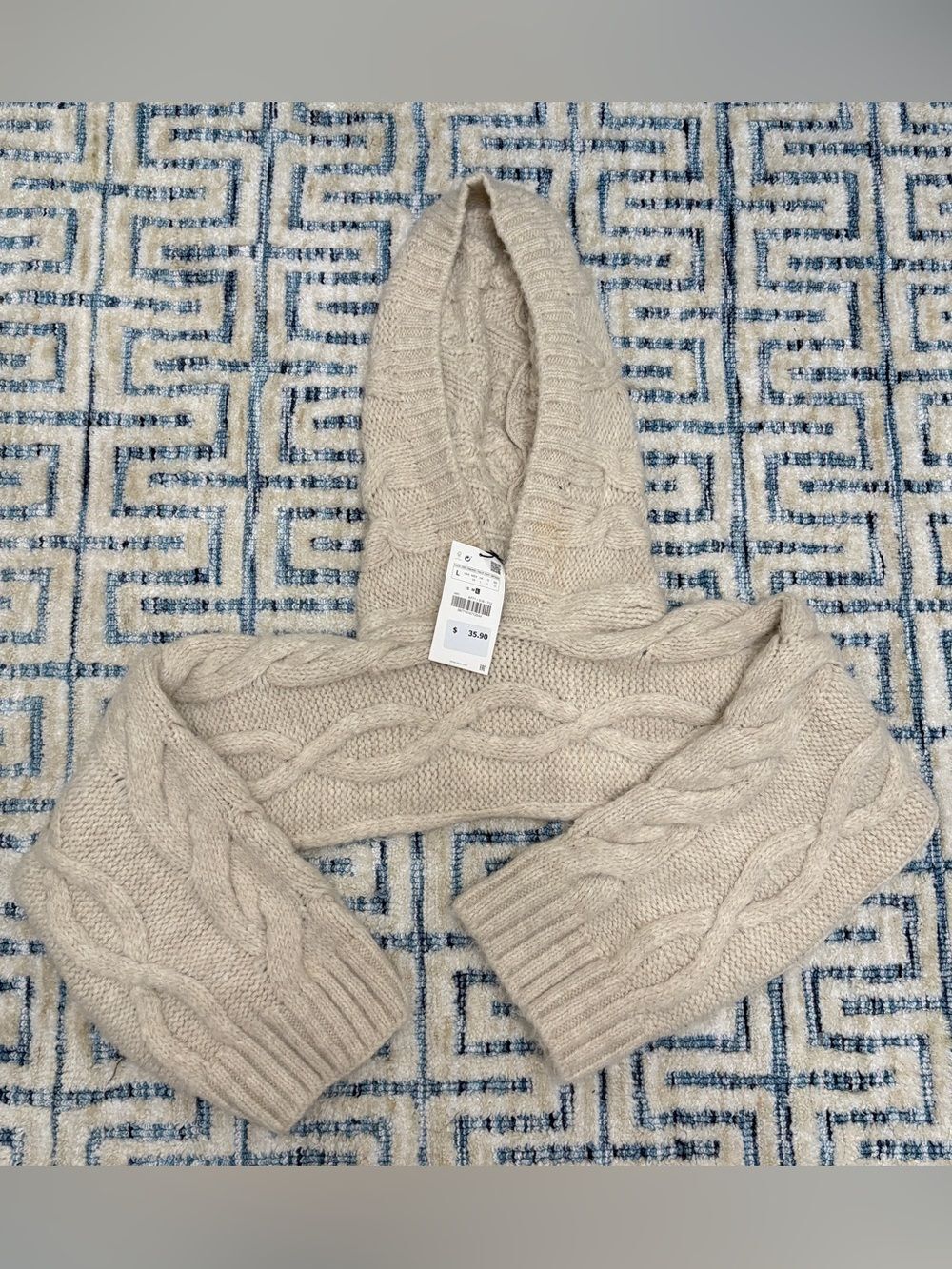 Zara Cream Cable-Knit cropped Hoodie Sweater